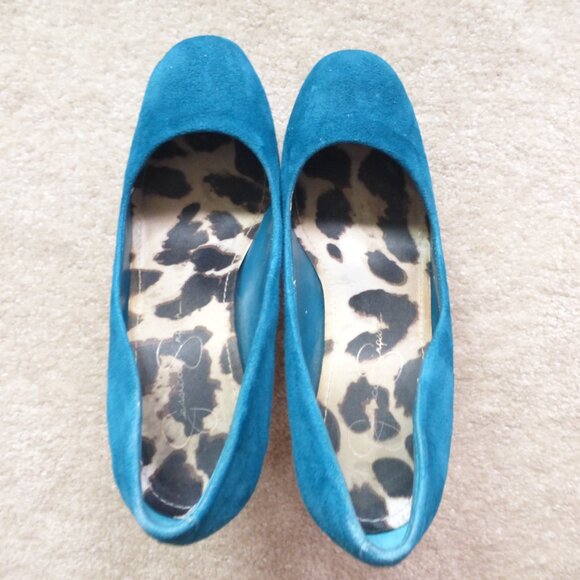 JESSICA SIMPSON dark teal faux suede platform pumps - Picture 4 of 14